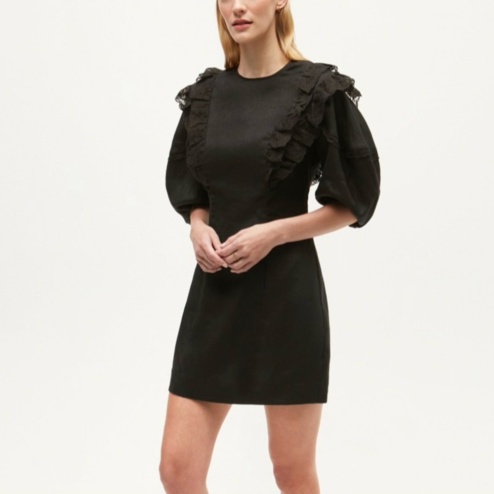 $475 NWT Rhode Black Varja Cotton Puff Sleeve Dress Sz XXS